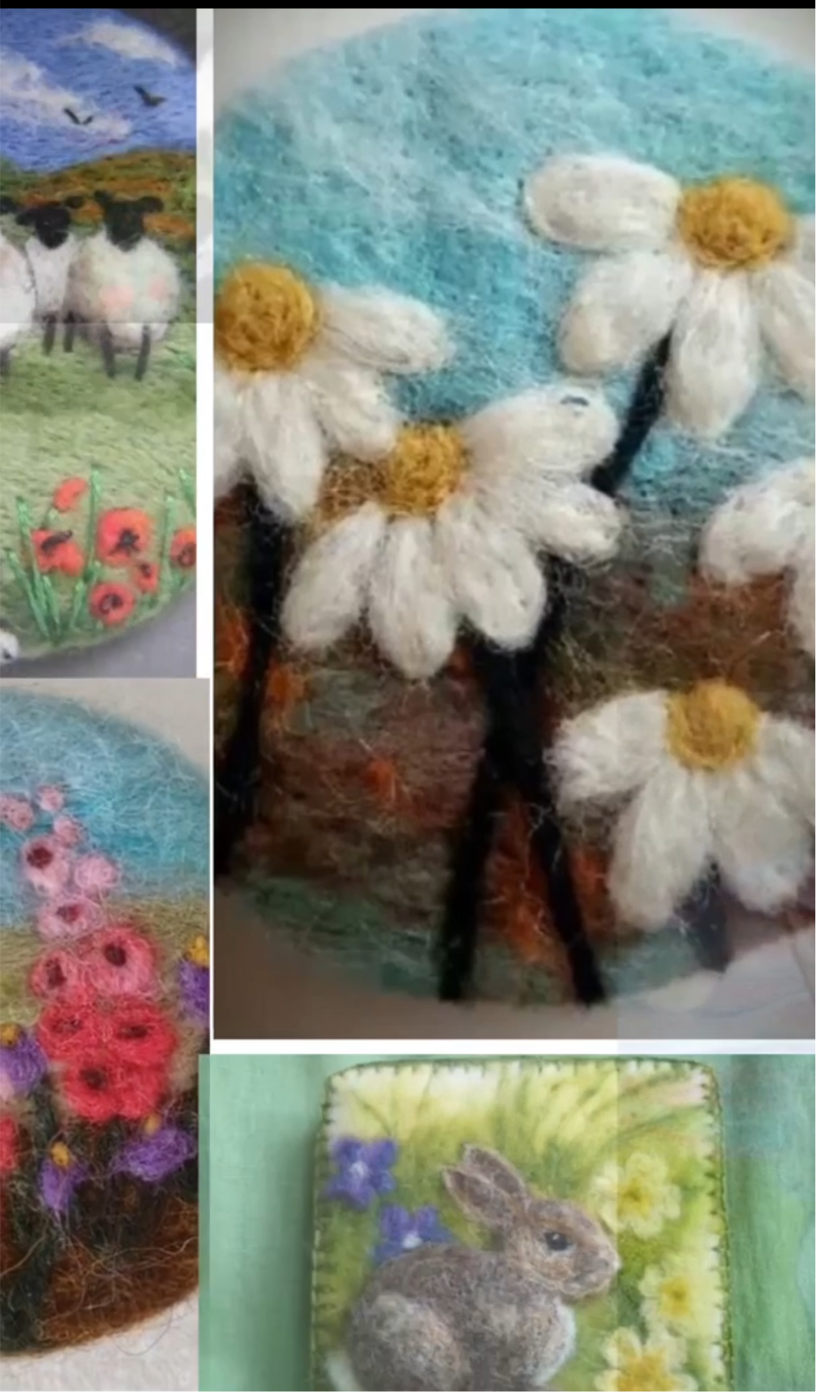 Fizz n Felt Beginners Wet and Needle felted bunnies, dogs, flowers in style of ‘Beatrix Potter’ or all 3 😂Brooch or Picture kit workshop