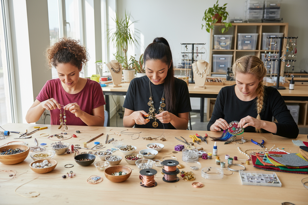 3 ladies making mixed jewellery making