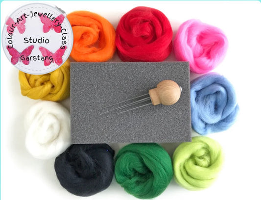 Starter Recycled Needle Felting set (Rainbow) as pictured. Specially selected by Lizzie Anne Textile Studio