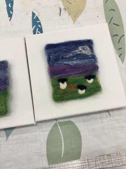 Fizz n Felt Beginners Needle felted Sheep in Lake District Fields in style of ‘Beatrix Potter (students work) WEDNESDAY 29th APRIL 7pm