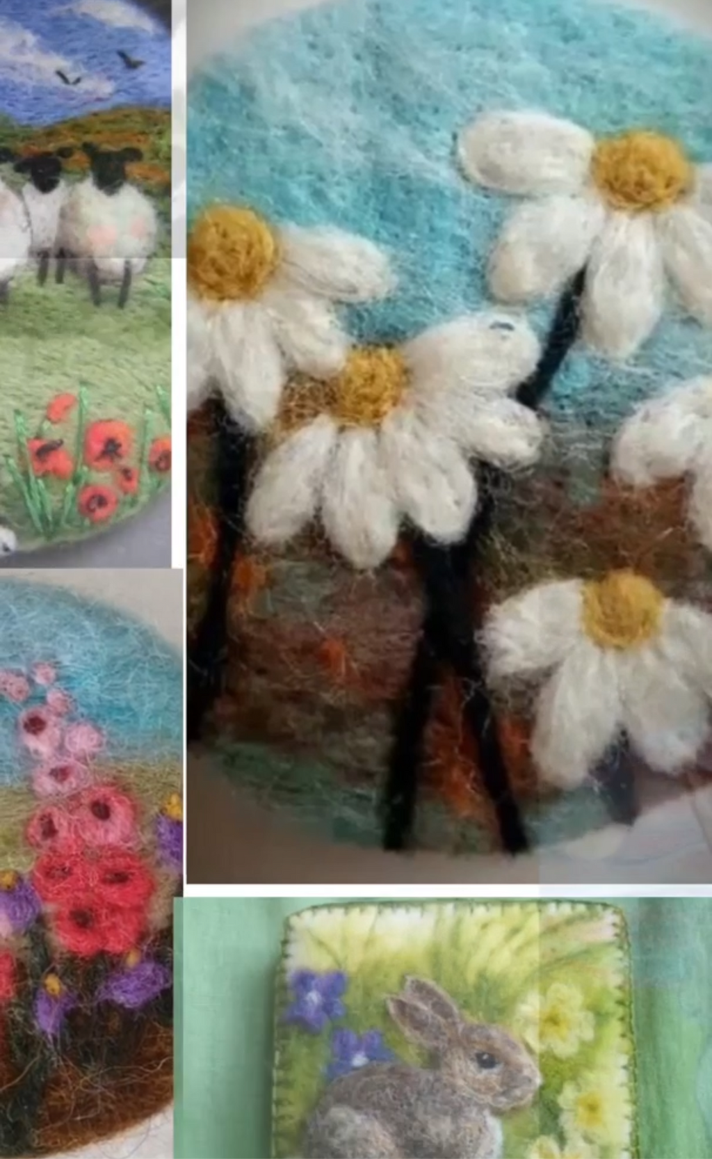 Fizz n Felt Beginners Wet and Needle felted bunnies, dogs, flowers in style of ‘Beatrix Potter’ or all 3 😂Brooch or Picture kit workshop