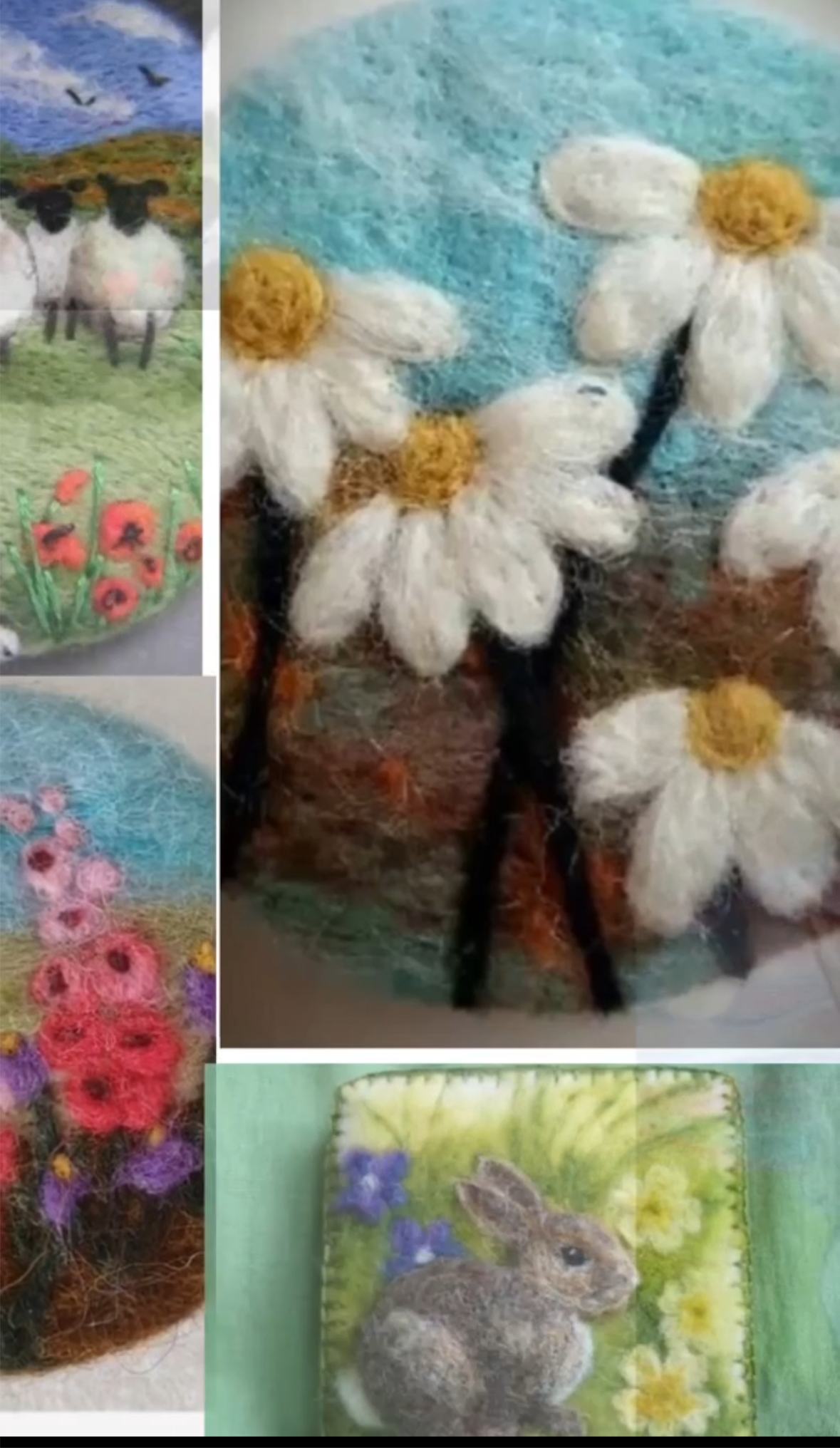 Fizz n Felt Beginners Wet and Needle felted bunnies, dogs, flowers in style of ‘Beatrix Potter’ or all 3 😂Brooch or Picture kit workshop