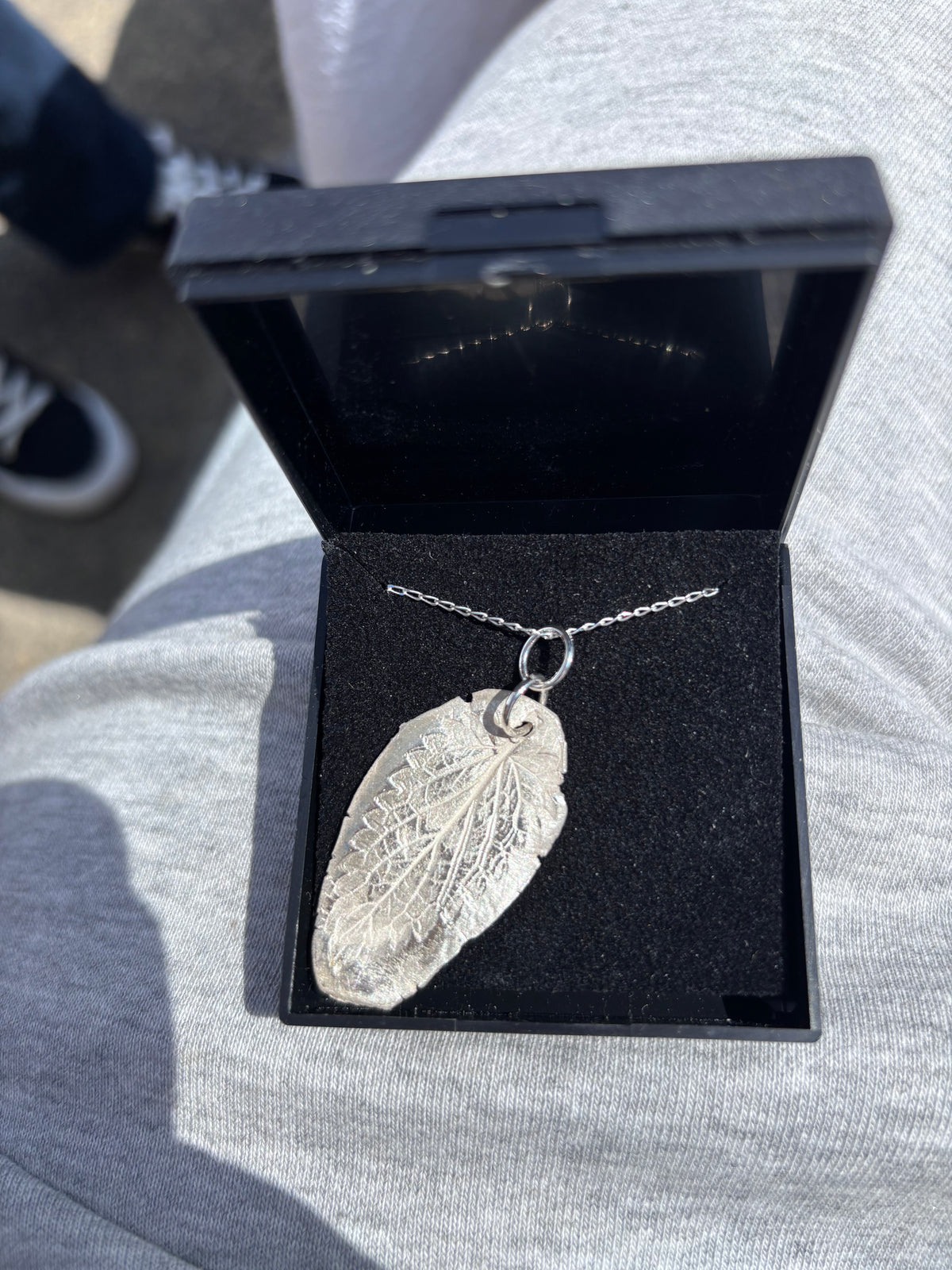 Fine Silver leaf on Sterling silver Chain in a Gift Box