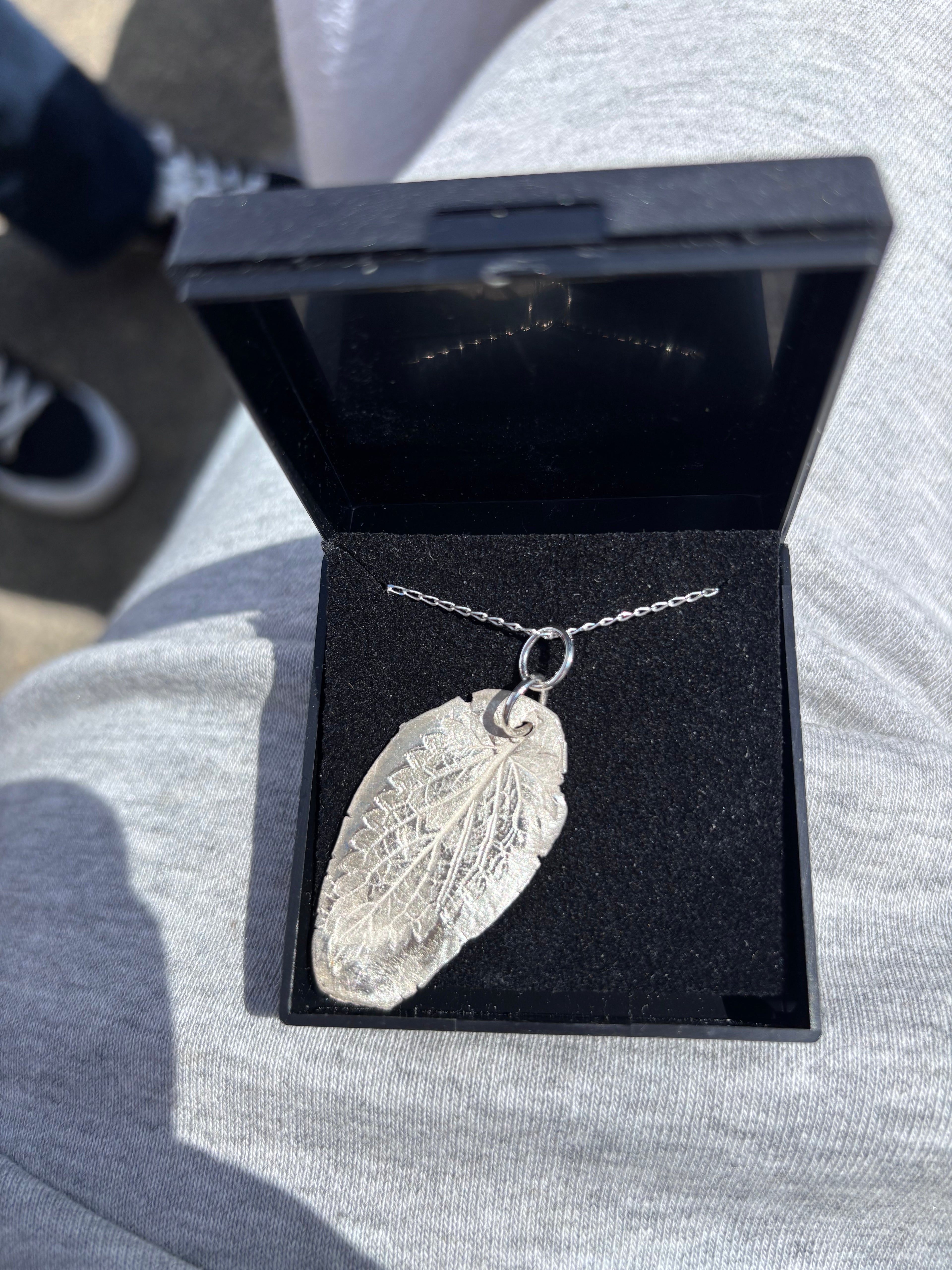 Fine Silver leaf on Sterling silver Chain in a Gift Box
