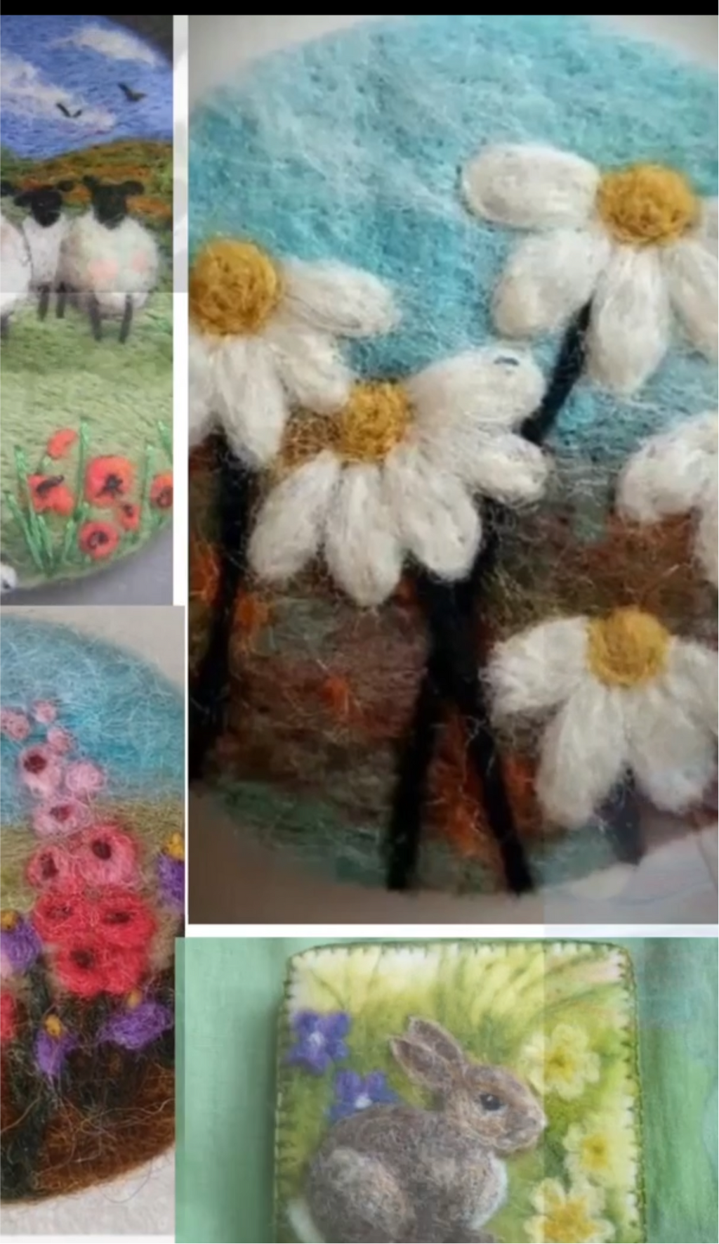 Fizz n Felt Beginners Wet and Needle felted bunnies, dogs, flowers in style of ‘Beatrix Potter’ or all 3 😂Brooch or Picture kit workshop