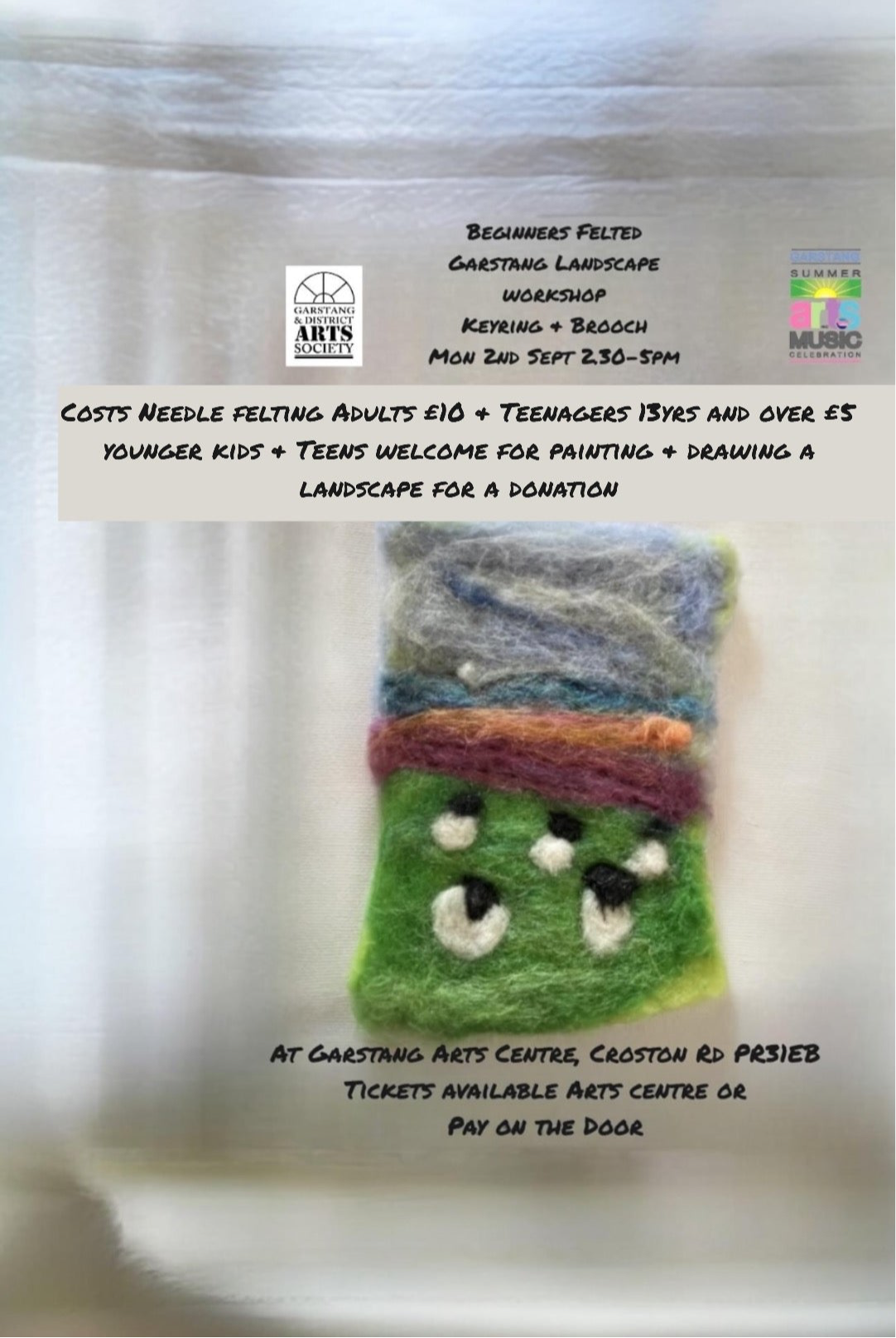 Needle felting & embroidery Autumn Arts & Crafts Workshops Saturday 13th Sept 7-9pm 2024 Extra workshop