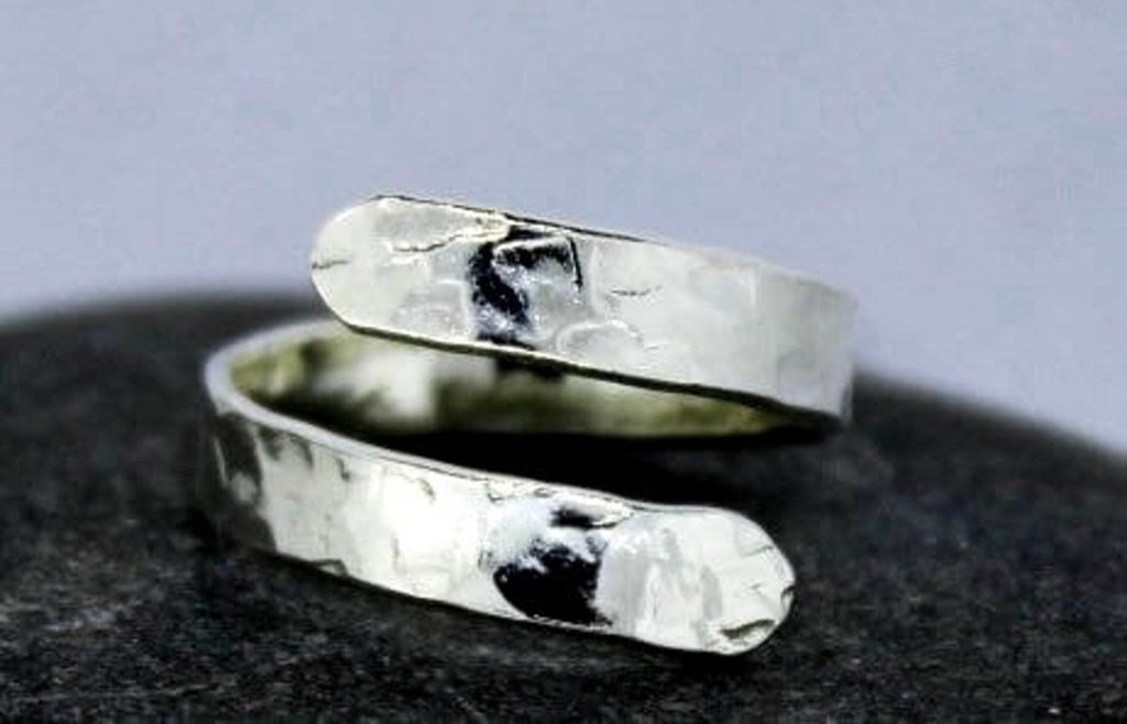 Wrapped round finger hammered silver ring course