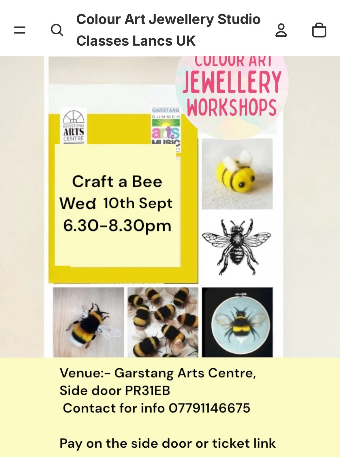 Garstang Summer Beginners Jewellery workshop Wed 10th Sept Make a bee £10