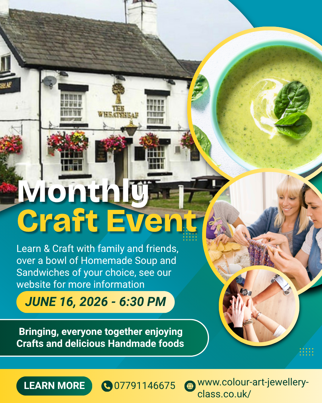 Monthly Craft Event at Wheatsheaf Bar & Restaurant Garstang with Soup & Sandwich