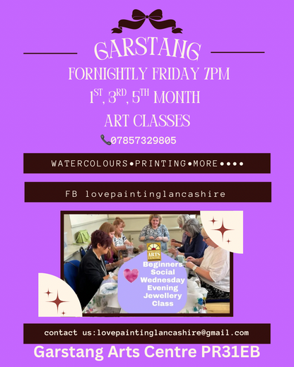 SPRING Garstang Art classes fortnightly 3 session course watercolour/Brusho, Drawing, Acrylic, printing 👩‍🎨