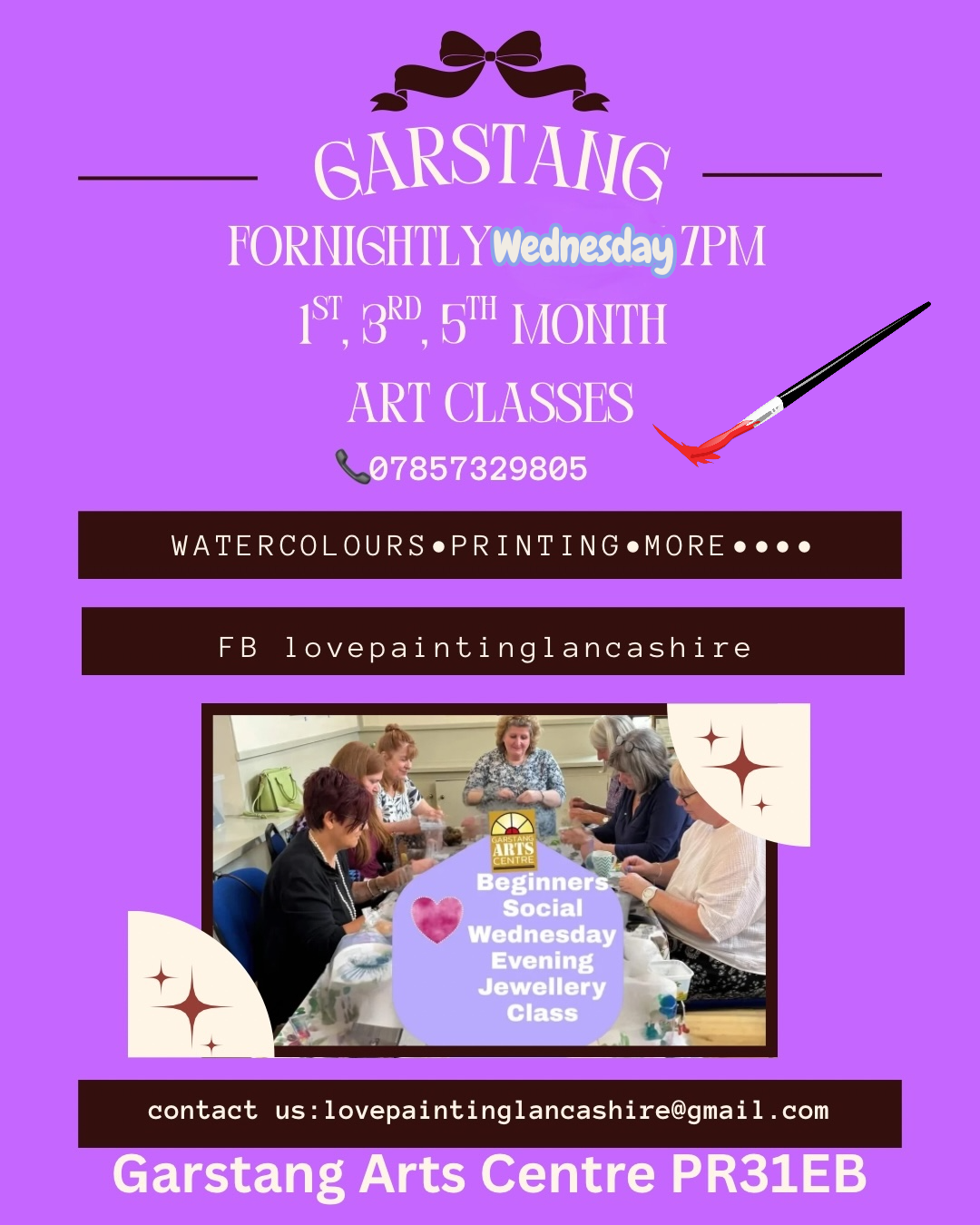 SPRING Garstang Art classes fortnightly 3 session course watercolour/Brusho, Drawing, Acrylic, printing 👩‍🎨