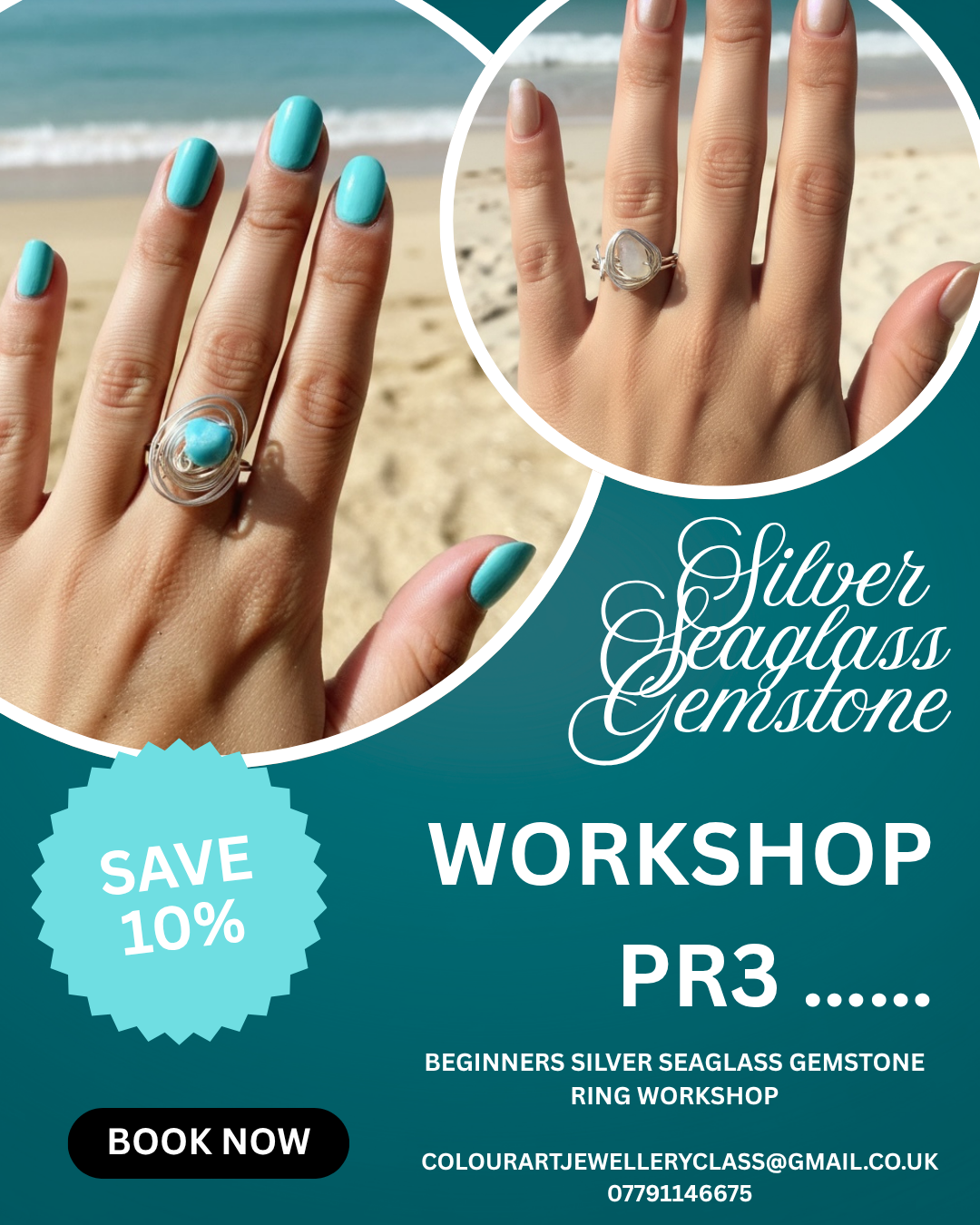 Adult & Teen (16 and under) Gemstone & Seaglass Silver Ring Workshop PR3