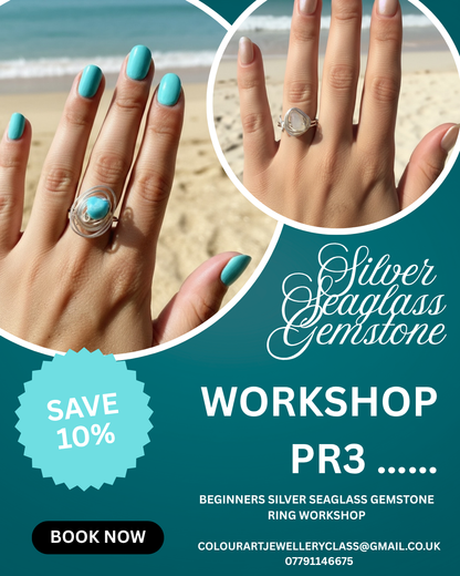 Adult & Teen (16 and under) Gemstone & Seaglass Silver Ring Workshop PR3