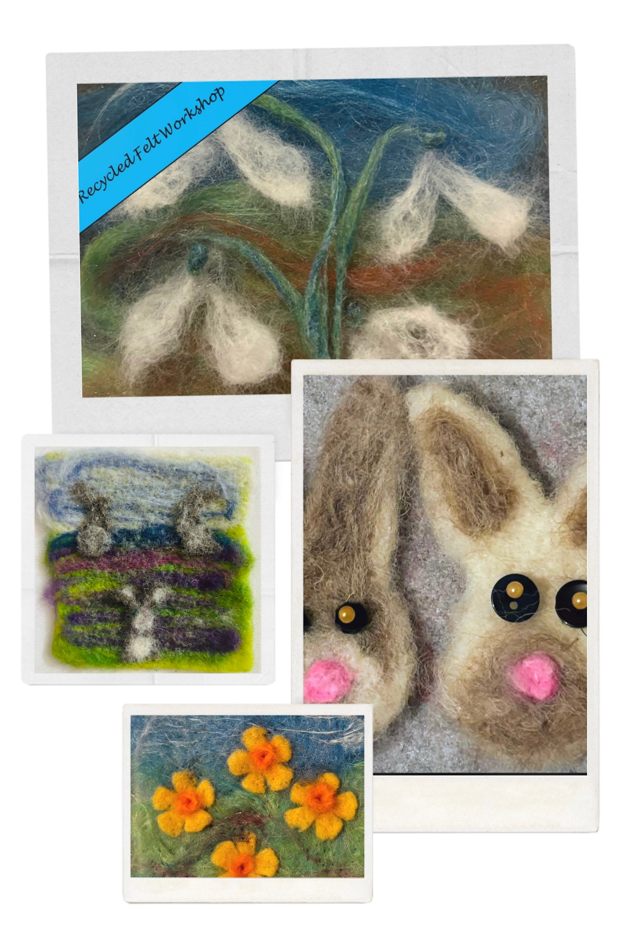 Painting with fibres ‘Spring, flowers & Rabbits’ felting social evening everyone welcome Garstang PR3