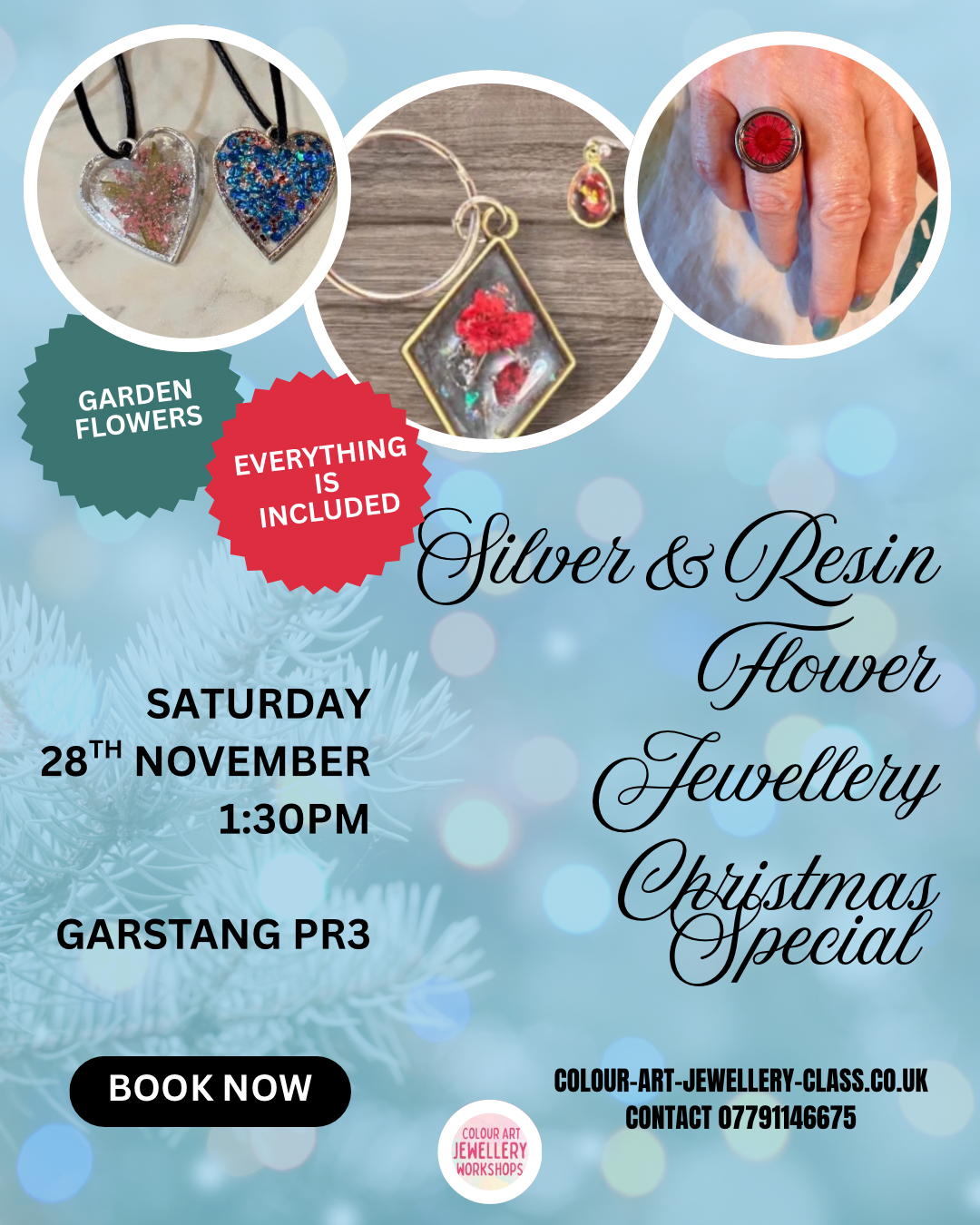 Christmas Silver & Resin Flower Workshop — Saturday 28th November 1.30pm
