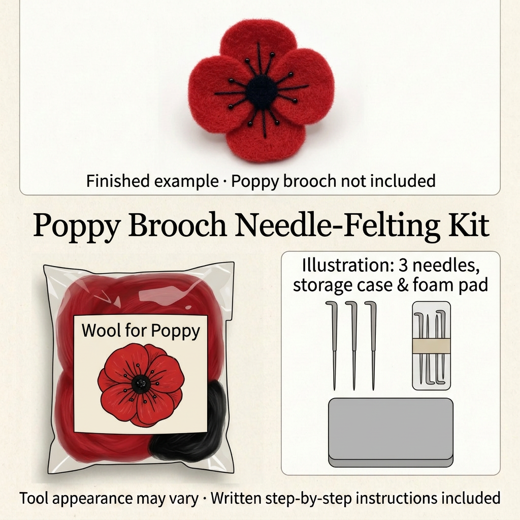 Red Poppy Brooch Needle-Felting Kit – Make 2